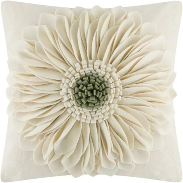 3D Sunflower Handmade Throw Pillow Covers Decorative Floral Pillowcases Cushion Covers for Couch Living Room Home Decor Creamy White 18x18 Inches
