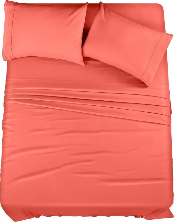 Queen Bed Sheets Set - 4 Piece Bedding - Brushed Microfiber - Shrinkage and Fade Resistant - Easy Care (Queen, Coral)