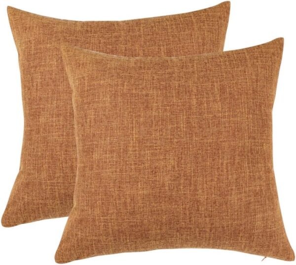 Pack of 2 Linen Throw Pillow Covers, Blank Cotton Lined Linen Cushion Cover,Decorative Square Throw Pillowcases for Couch Sofa Bed,18" x 18", Orange