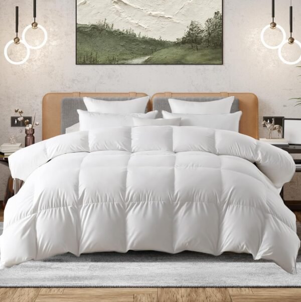 Down Comforter, Ultra-Soft Queen Fluffy Duvet Insert, Luxury Duck Feathers Down Comforter, Lightweight Bedding Comforters Suitable for All Seasons, White, 90 X 90in