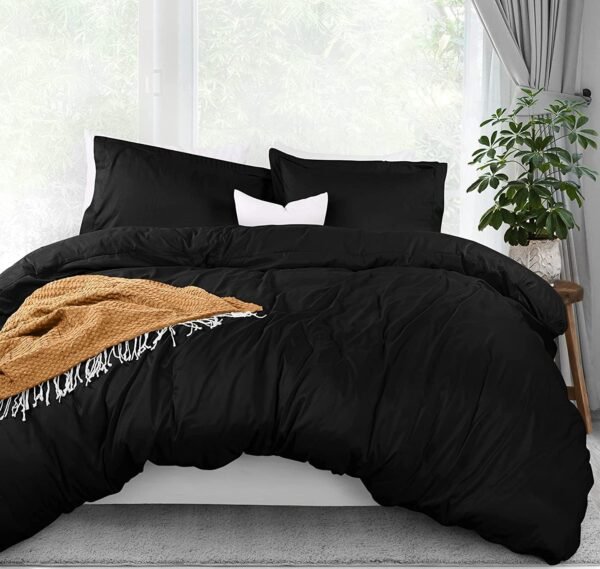 Duvet Cover Queen Size Set - 1 Duvet Cover with 2 Pillow Shams - 3 Pieces Comforter Cover with Zipper Closure - Ultra Soft Brushed Microfiber, 90 X 90 Inches (Queen, Black)