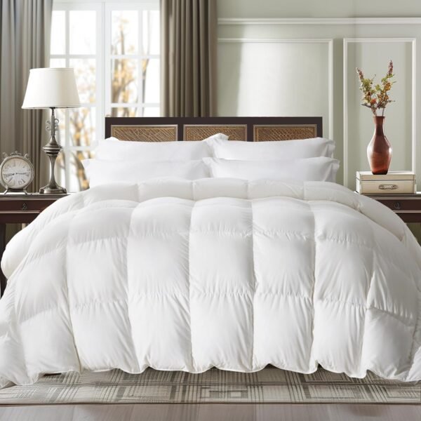 Goose Feather Comforter Full/Queen Size, All Season Duvet Insert Medium Warmth,  Comforters with 100% Cotton Cover (90x90 Inch, White)