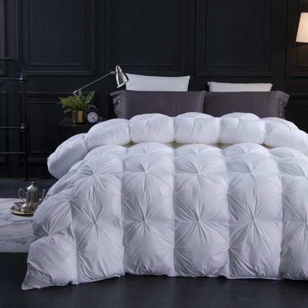 Pinch Pleat Goose Feathers Down Comforter Queen Size Duvet Insert,750+ Fill Power,1200TC 100% Cotton Fabric,Premium White Comforter for All Seasons with 8 Tabs.