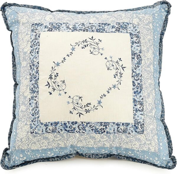 Embroidered Bedspread, 16" Square Pillow, Blue Floral